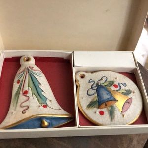 Pair of Vintage Christmas Tree Veneto Flair Porcelain Ornaments ITALY 1976
